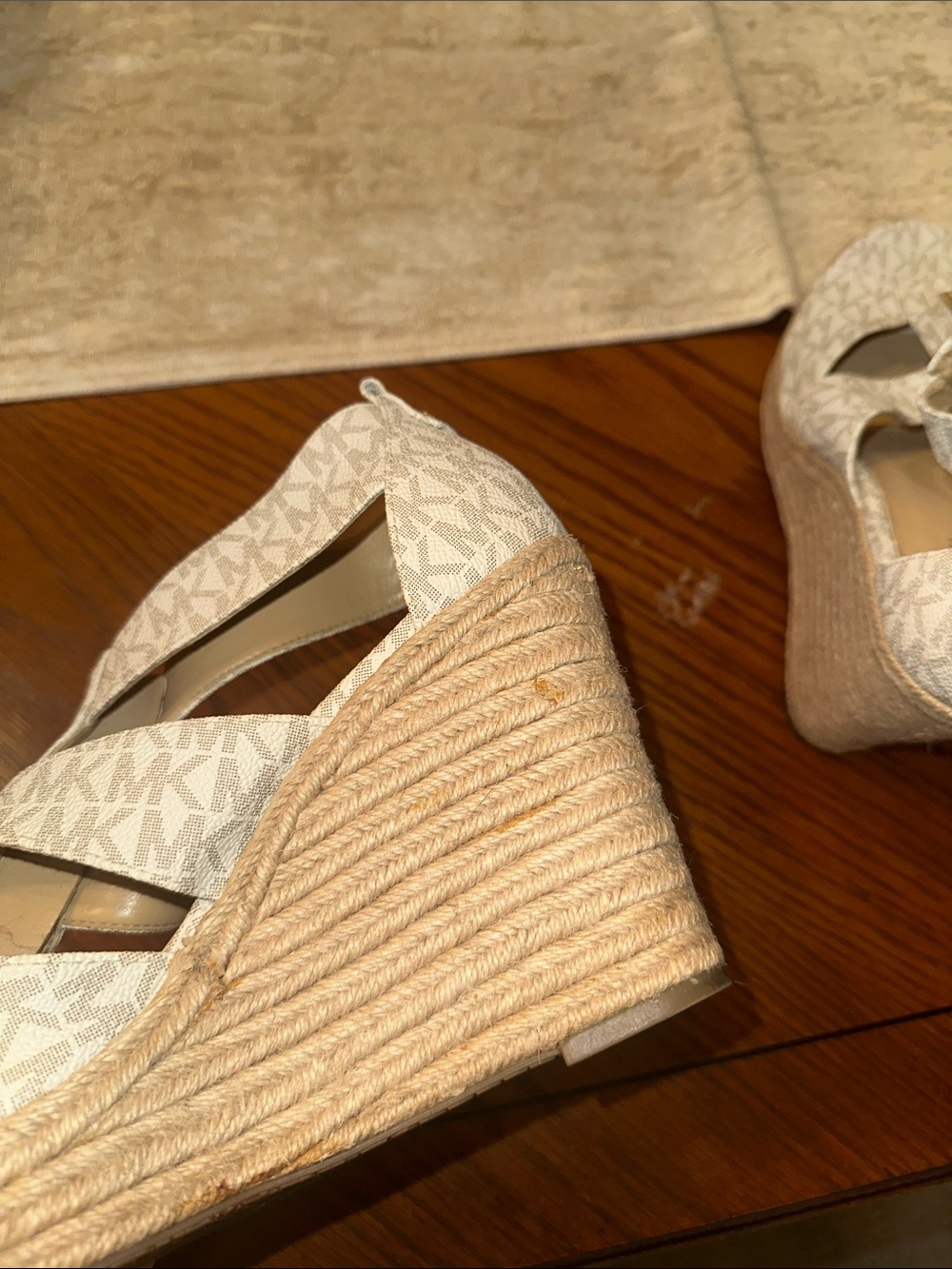 Michael Kors Tan Logo Zip-Up Espadrille Wedge Sandals - Picture 8 of 8
